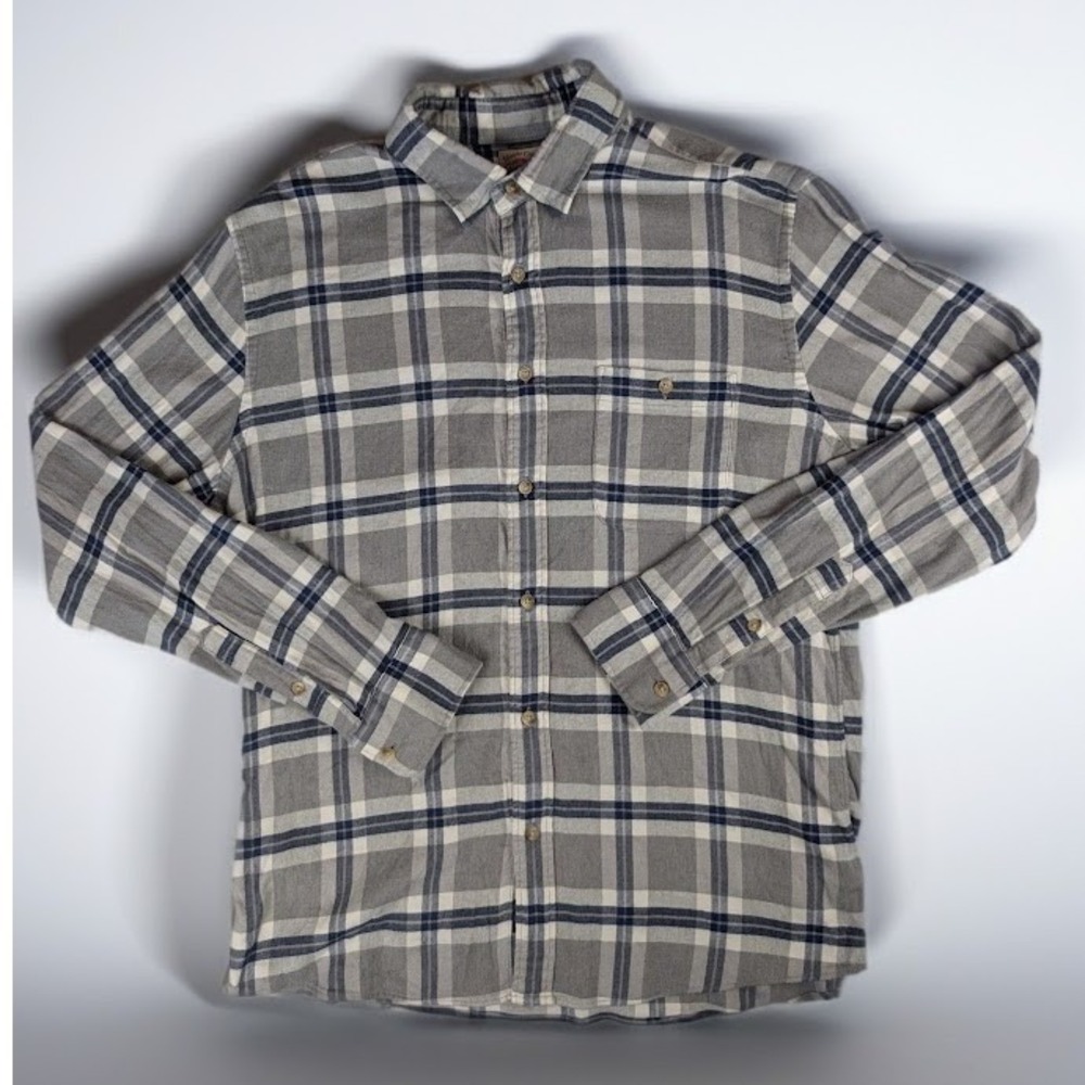 Faherty Brand Men's Grey Navy Plaid Flannel Button Down Shirt Large L
